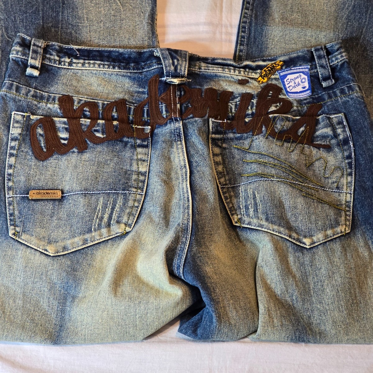 Y2K Akademiks A38P32 MVT Patches Baggy Jeans Size 34 (38x33