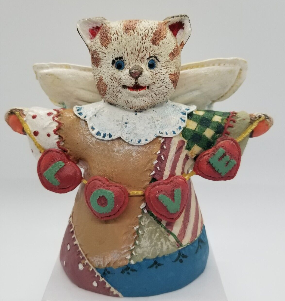 Valentine's Love Angel Cat Kitten Wings Folk Art Ceramic Figurine 5