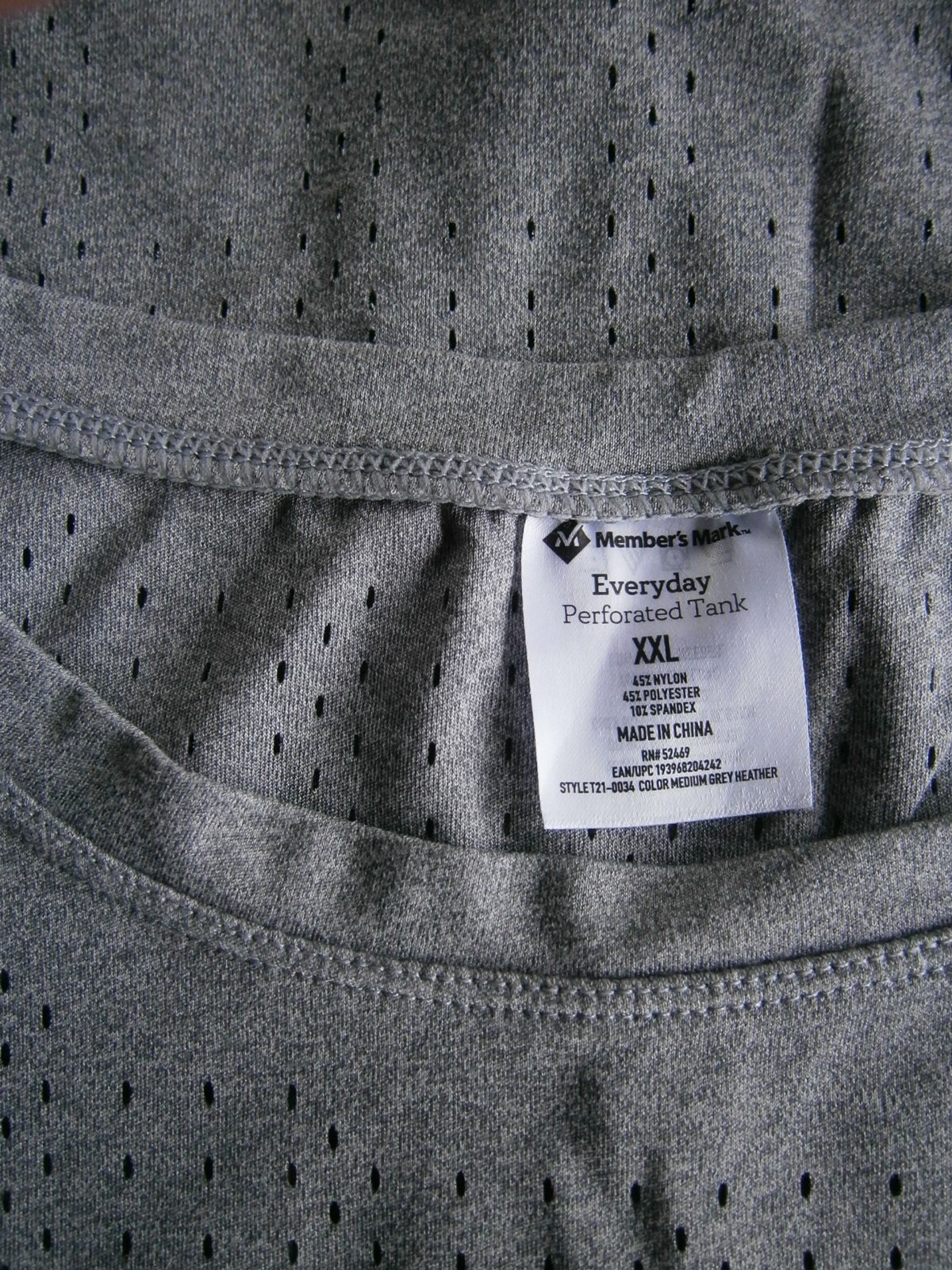 Members Mark Perforated Top Tank Stretch Shirt XXL Black Sleeveless