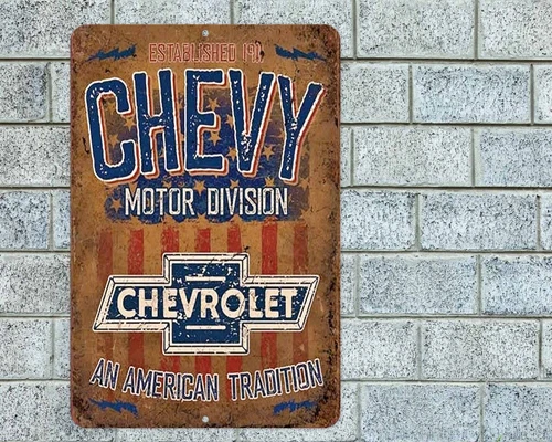 Chevrolet Chevy Motor Sign Aluminum Metal 8"x12" Garage Man Cave Rustic Retro