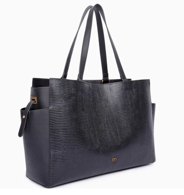 Luxury Black Leather Tote Handbag Removable Pouch French Designer