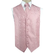 Pink Paisley Tuxedo Suit Vest Waistcoat & Necktie Wedding Prom