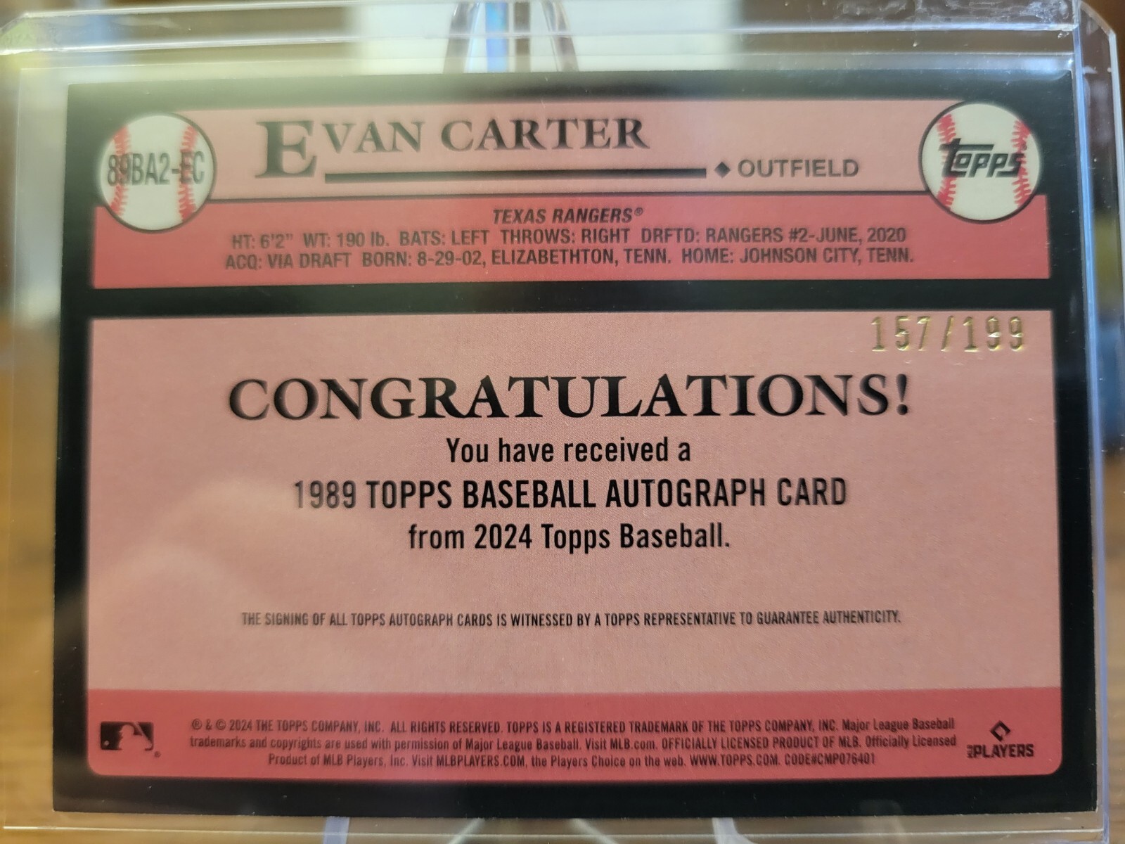 2024 TOPPS SERIES 2 EVAN CARTER BLACK BORDER AUTO 157/199 | eBay
