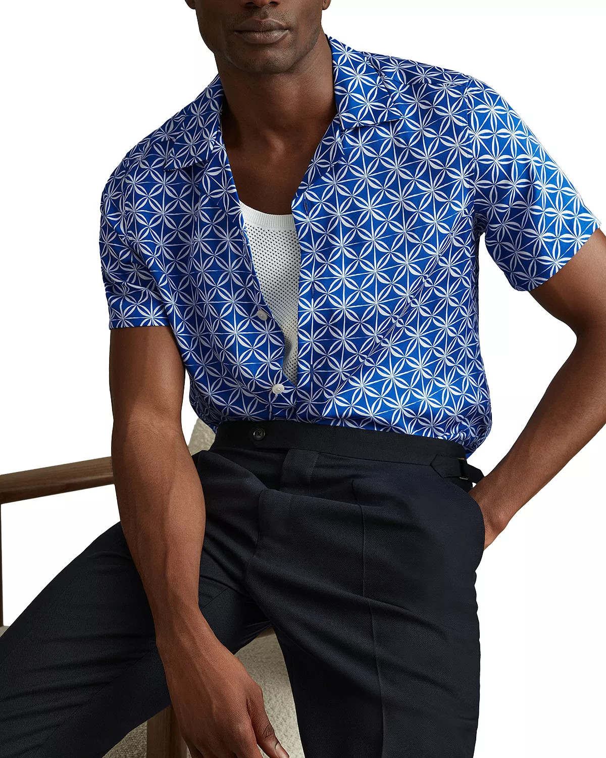 NWT was $160 REISS Blue Floral, Regular-Fit, Button-Down, Camp Shirt Sz. S image 3