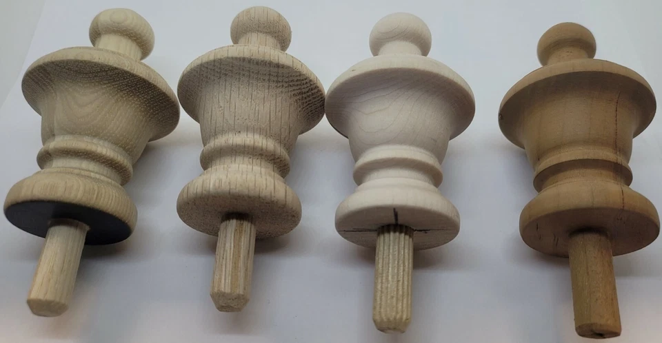 4" Unfinished wood turned finial hickory oak maple cherry spindle clock bed new - Image 2 of 4