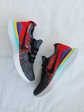 5Y  6.5 WOMEN'S NIKE EPIC REACT BLACK RED WHITE FLYKNIT AQ3243-007 RUNNING