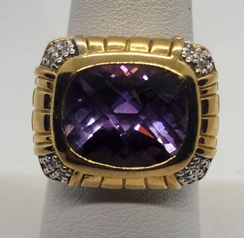 5 Ct Cushion Simulated Amethyst Men's Engagement Ring 14K Yellow Gold Plated