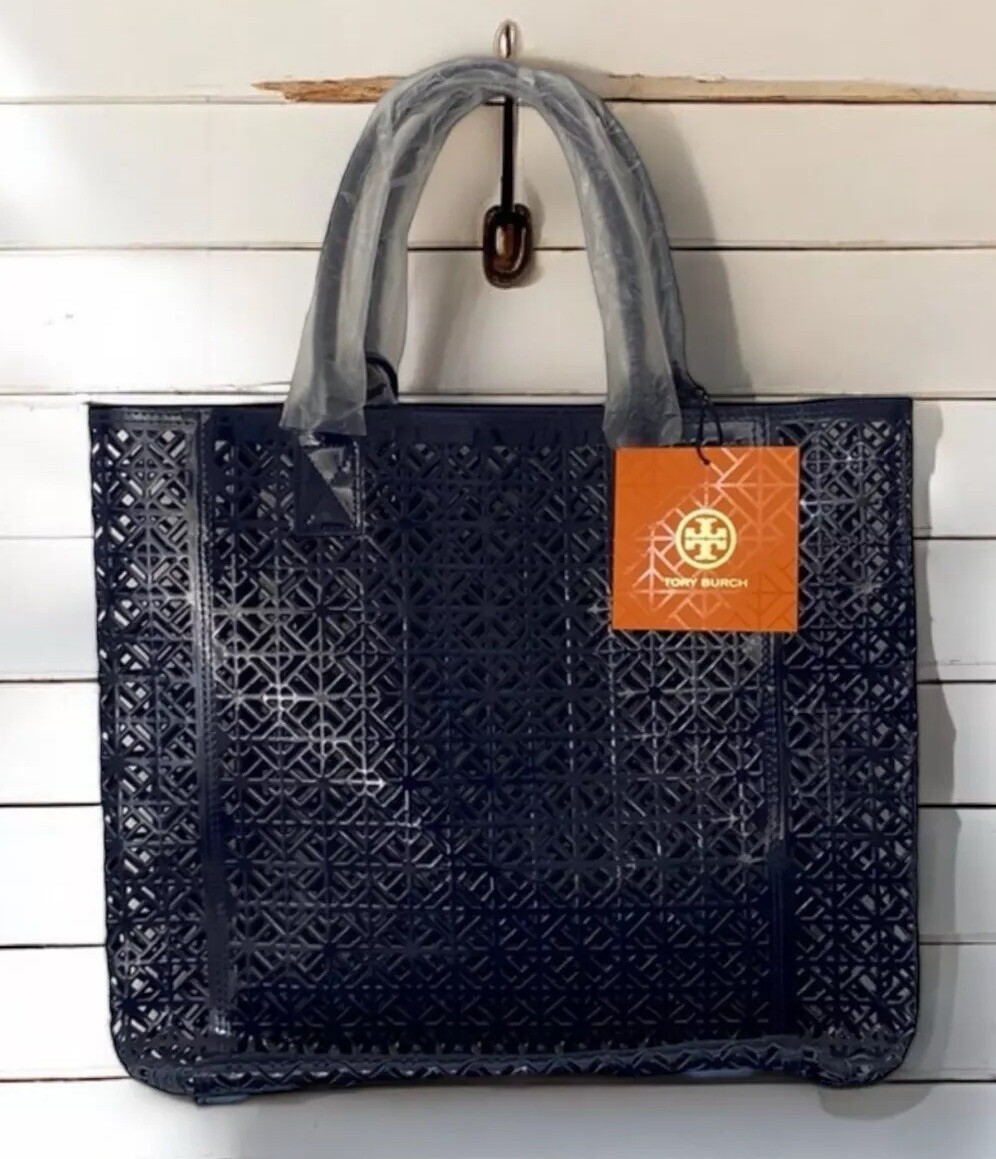 NWT Tory Burch Perforated Laser Cut Navy Blue Tote Bag | eBay