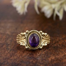 Amethyst oval gemstone Ring, 925 Sterling Silver, February Birthstone, Women's r