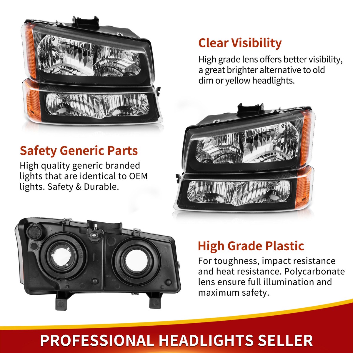 Pair Black Headlights W/ Bumper Light For 2003-06 Chevrolet Silverado 1500 2500 - Foto 3