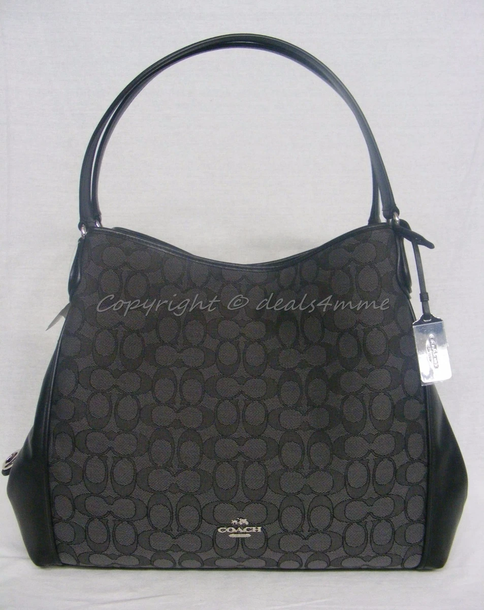 NWT Coach 33523 Edie Shoulder Bag In Signature Jacquard Silver Black Smoke Black