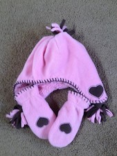 BABY GAP Girl's Pink Brown Heart HAT  MITTENS Size M/L EUC