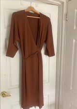 Everlane The Ribbed Wrap Midi Dress - Cocoa- Small - New With Tags