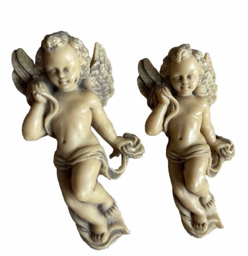 Vintage English Cherubs Angels Wall Decor Resin England Set Of 2 - Picture 1 of 8