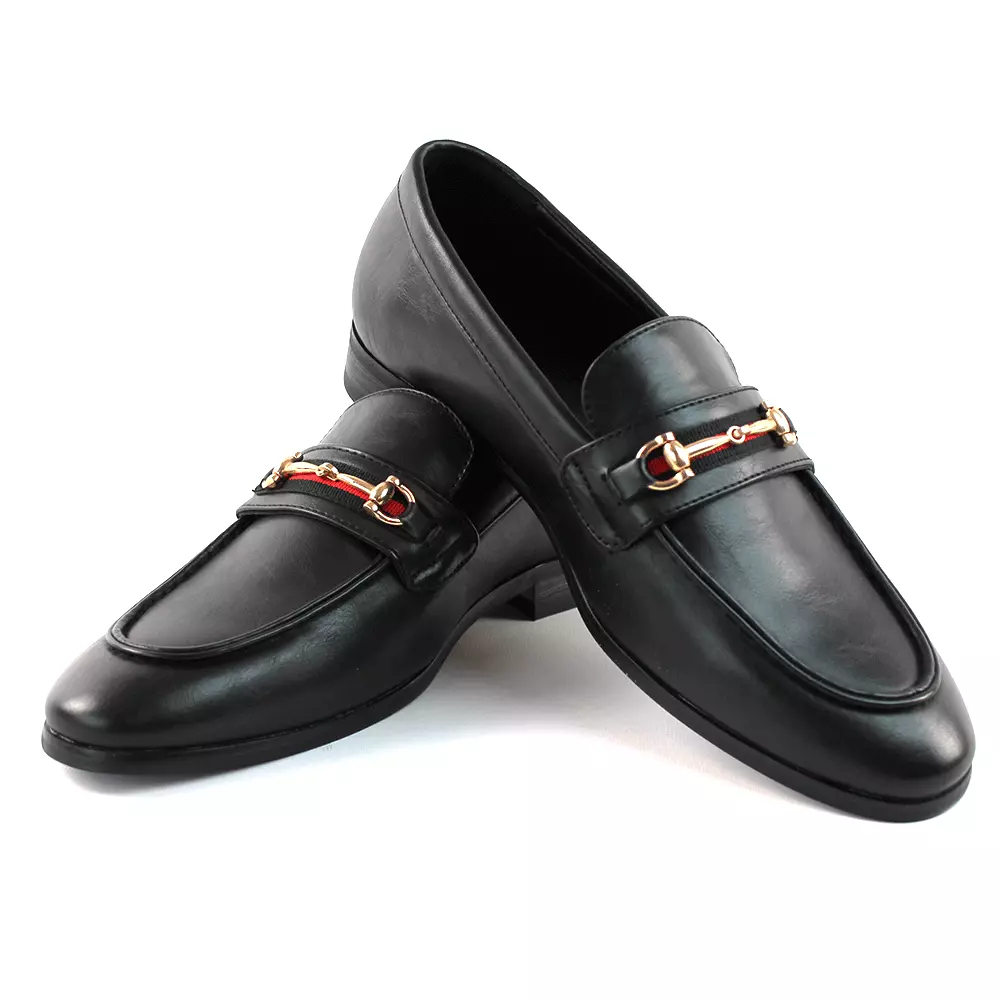 Pakistan Besøg bedsteforældre skyskraber Men&#039;s Black Leather Dress Shoes Slip On Loafers With Gold Buckle  Formal AZAR MAN | eBay