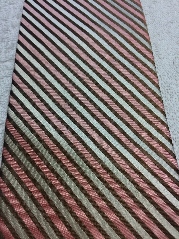 CORBATA CLAIBORNE HOMBRE ROSA BLANCO MARRÓN RAYAS 4 X 58 Foto 3 de 4