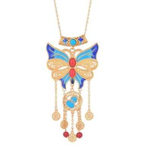 Authentic Butterfly Coin Gold-Plated Necklace Chinese Style Jade Pendant Necklace