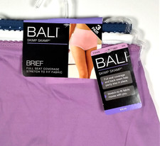 Bali Women's Size 6 Medium Briefs Panties 3 Pack Silky Blue White Purple NEW