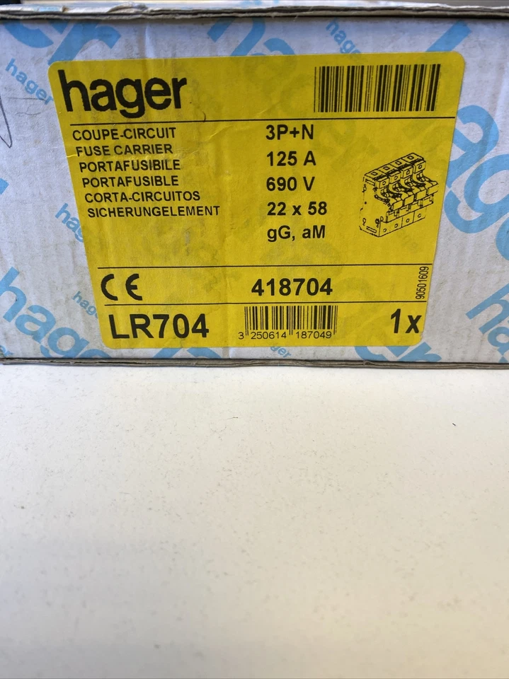 Hager LR704 Zylindersicherungs-Lasttrennschalter – 4-polig, 125A, NEU - Bild 3 von 4
