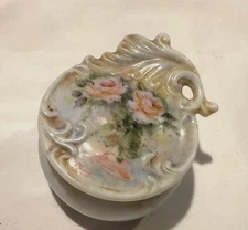 Victorian Trinket Ring Dish With Lid - Floral Hand-Painted - 2.5” X 1.5”