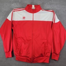 Vintage 80's Adidas Trefoil Track Jacket Red White Colorblock Mens Zip Up Small