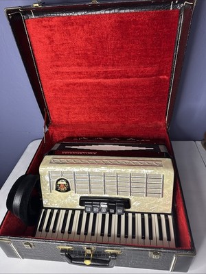 Royal Standard Piano Accordion Black & Mother Of Pearl With Carry Case Vintage 