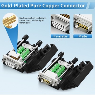 DB9 Breakout Connector DB-9 Female/Male RS232 Serial Adapter Solderless Module.
