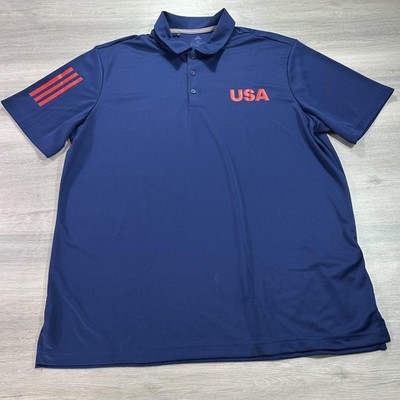 Adidas Polo Shirt Mens XL Navy Blue USA 3-Stripes Performance Athletic Golf