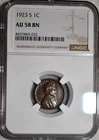 NGC AU-58 BN 1923-S Lincoln Cent, Razor-Sharp, Chocolate-Brown, Scarce Date!