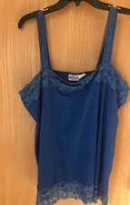 Collections Etc. Versatile Solid Camisole Tank  Top Blue Lace  Women’s XL