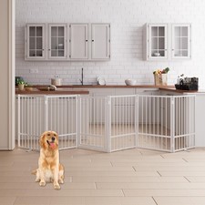 6 Panel Full Metal Freestanding Dog Gate with Door Folding 120W x 32H White