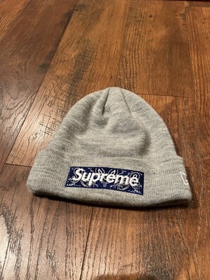 Authentic Supreme x New Era FW19 Bandana Box Logo Beanie Heather