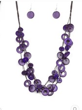Purple Wooden Bead Necklace with Earrings