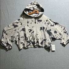 Nike Women Tie Dye Cropped Oversized Hoodie Sweatshirt Gray Black Size Medium
