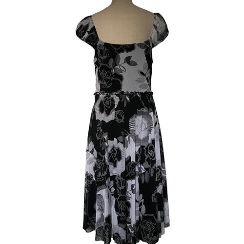 SIGNATURE BY SANGRIA Midi Kleid Blumenmuster Gr. 10 schwarz weiß Kappe Rüschen Retro - Bild 8 von 14