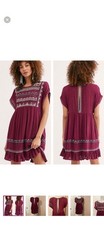 Free People Sunrise Wanderer Embroidered Pleated Mini Dress Size Small