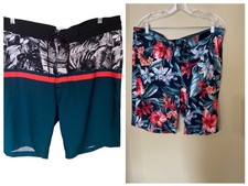 (2) Old Navy Tropical Print Board Shorts Mens Swim Trunks Stretch Vaction Resort