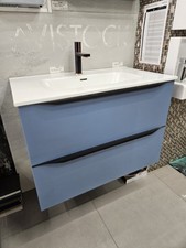 EX DISPLAY  Zanetti 80cm Unit & Basin Ocean Blue 815mm Wall Hung 2 Drawer