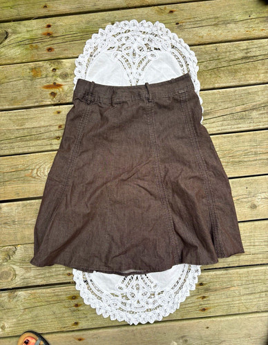 Larry Levine Brown Denim Stretch A-Line Knee Length Zip Skirt Women’s 6
