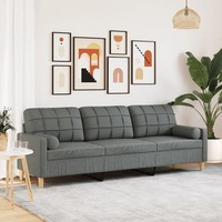 3-Sitzer Sofa Stoff Dunkelgrau 210 Cm Mit Zierkissen
