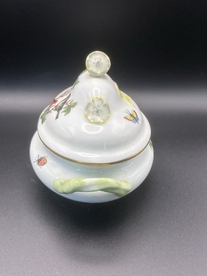 HEREND HUNGARY 透かし編み花柄プレート24cm稀少 Herend Hungary Porcelain Rothschild Lemon Finial Dish Mini Tureen
