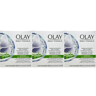 OLAY Daily Gentle Clean 5-In-1 Water Activated Cloths, 33 Count (Pack of 3)