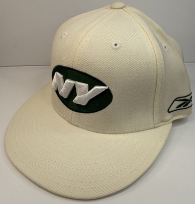 New York Jets NFL Off White Retro Logo Fitted Hat Cap Size 6 3/4 Reebok On Field