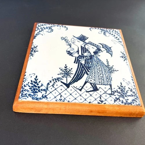 2 Vintage Bjorn Winblad Nymolle Denmark Ceramic & Wood Trivets – Rare! image 8