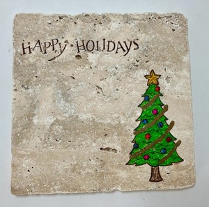 Stone Cut Handstamped Christmas Holiday Fir Tree 5” Trivet