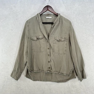 Anine Bing Shirt Womens Medium Khaki Green Lyocell Button Up Top Quiet Luxury
