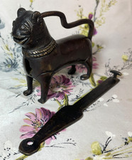 Antique Figural Cat Lion Pad Lock & Key Solid Bronze 19th Century Middle Eastern