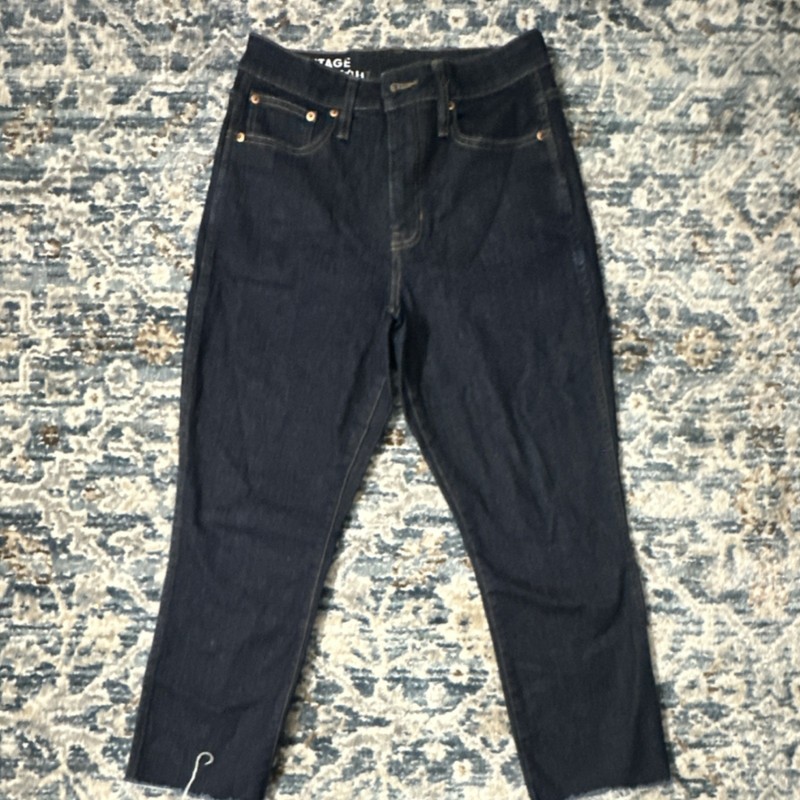 J.CREW Vintage Slim Straight Dark Blue Denim Raw Hem Women's Jeans