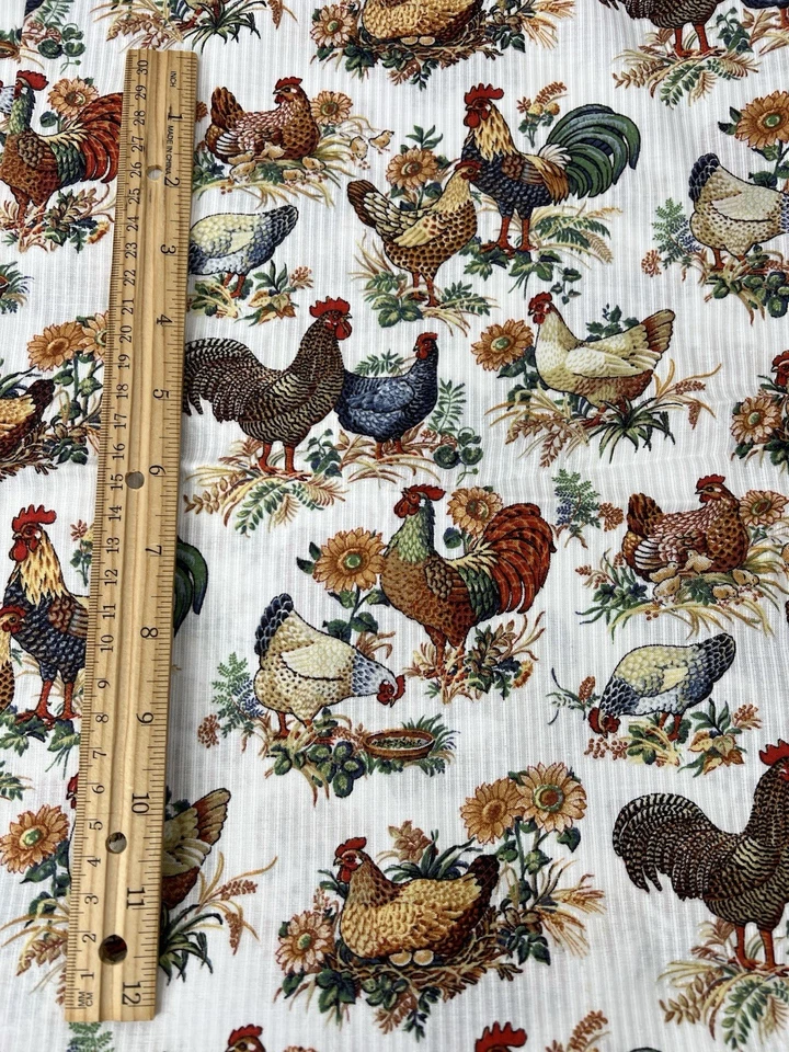 Chicken Rooster Print Cotton Fabric 7/8 Yards 44” Wide Concord Kesslers Country - Image 2 of 4