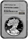 1999 P S$1 Proof Silver American Eagle Dollar NGC Graded PF 69 Ultra Cameo